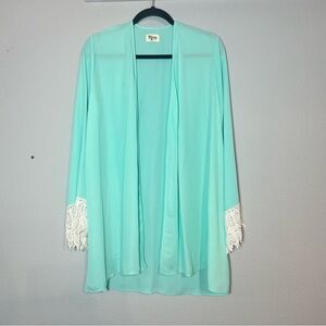 Show Me Your Mumu Mint Green Cardigan Lace Trim Kimono Beach Coverup Size Small
